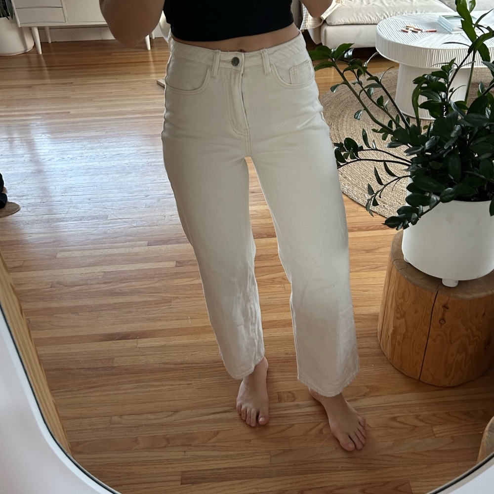 Cream Straight Leg Jeans